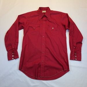 E1 Vintage Tem Tex Western Shirt Mens 15.5 Red Pearl Snap Western 70s 80s USA